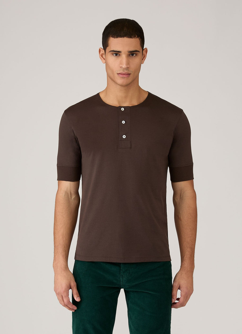 Men's Sunspel x Paul Weller Henley in Dark Brown